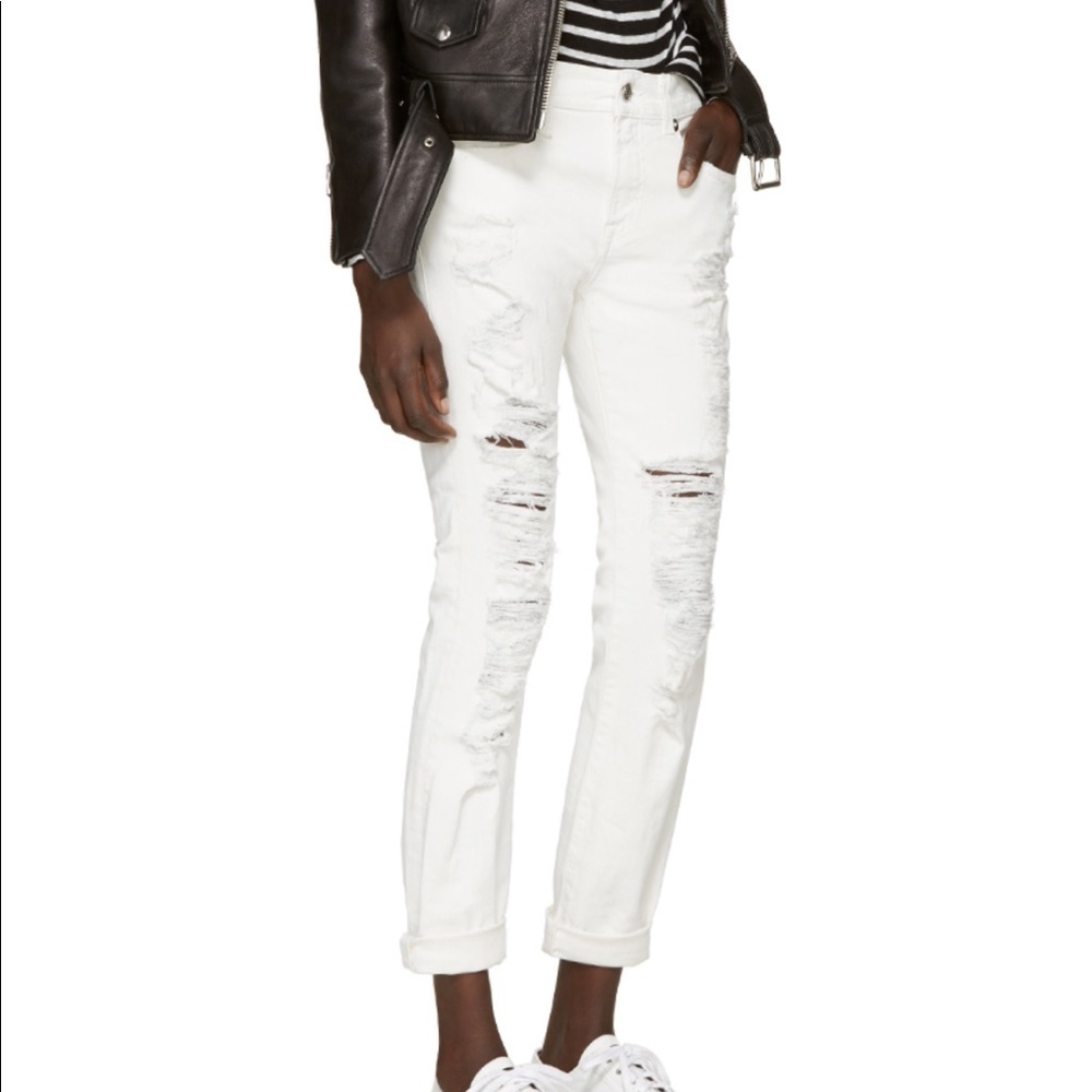 • R13 • Skinny Relaxed Distressed White Jeans 24